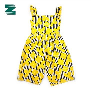 Katun Woven Flounced Straps Tanpa Lengan Print Jumpsuit