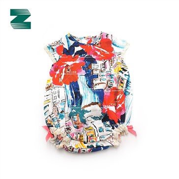 Linen Anyaman Leher Bulat Lengan Pendek Print Jumpsuit Bayi