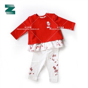 Atasan Untuk Anak Dalam Jersey Rajutan Dengan Print Woven Poplin Ruffle Bottom